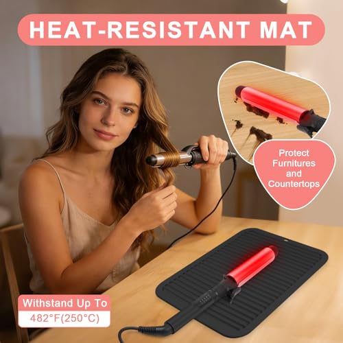 Silicone Heat Resistant Mat for Hair Tools (Black / Oversize)