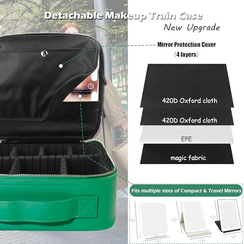 Travel Makeup Bag Cosmetic Bag Makeup Organizer Bag with Lighted Mirror (Fresh Green / Woven)