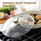 9.5inch Ceramic Nonstick Frying Pan Paella Pan with Lid (9.5 Inch / CREAM White)