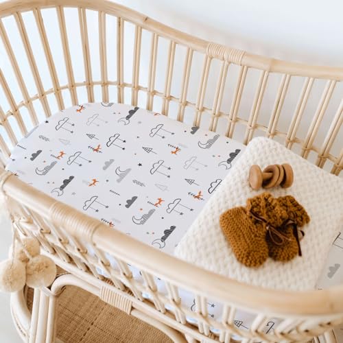 Stretch Fitted Bassinet Sheet Set BROLEX 2 Pack Cradle Sheets for Bassinet Pad (Starsmoon Balloon / 32x16 Inch)