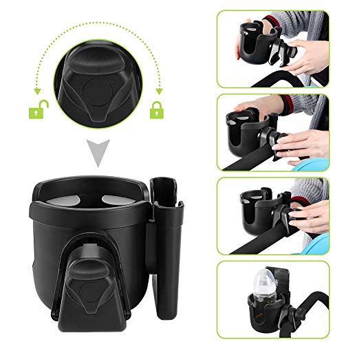 Stroller Cup Holder with Phone Holder (All Black)