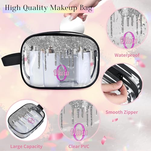 Custom Name Makeup Bag Travel Bag (Silver)