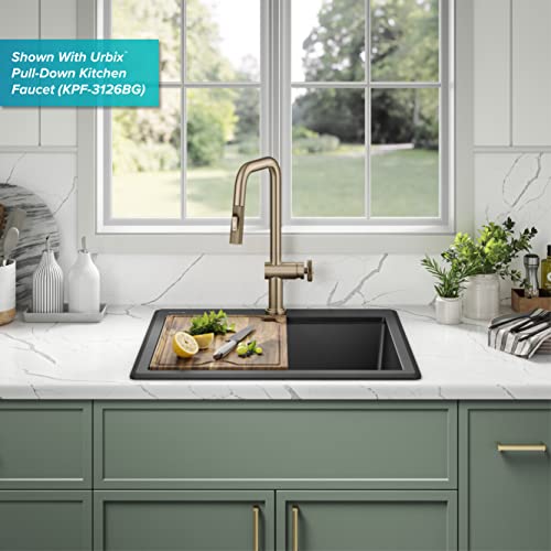Bellucci 25 inch Granite Workstation Drop In Top Mount Single Bowl Kitchen Sink in Metallic Black with Accessories (25 Inch / Black)