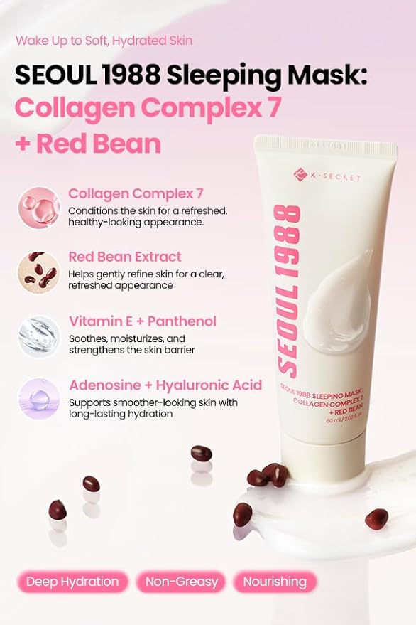 K-SECRET SEOUL 1988 Collagen Sleeping Mask – Overnight Nourishing Care with 7-Type Collagen Complex | Lightweight Facial Night Cream for Glass Skin | Korean Skincare, 60ml / 2.02 fl oz