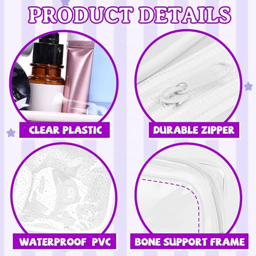 3 Pack Clear Makeup Bags (Multisize / White)