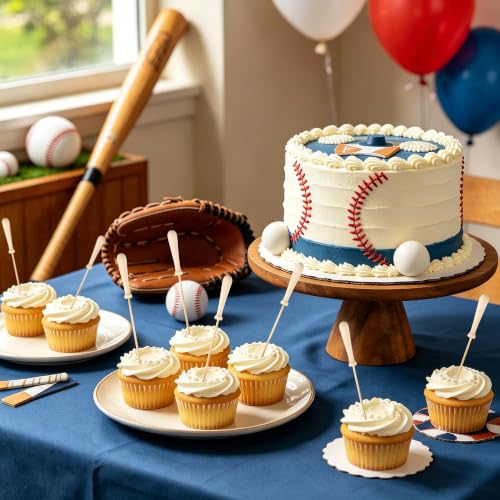 100 Pcs Baseball Bat Cocktail Picks 6.1 Inch Baseball Bat End Bamboo Cocktail Skewers Decorative Fruit Toothpicks for Sport Theme Party Supplies Fruit Sandwich Buffets (Baseball Bat)