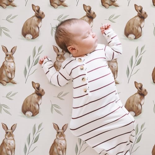 Stretch Fitted Bassinet Sheet Set BROLEX 2 Pack Cradle Sheets for Bassinet Pad (Bunny Nuts / 32x16 Inch)