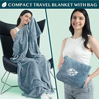 Compact 2-in-1 Travel Blanket Pillow for Airplane Flight, Blue (Dusty Blue / 65 x 40 inches)