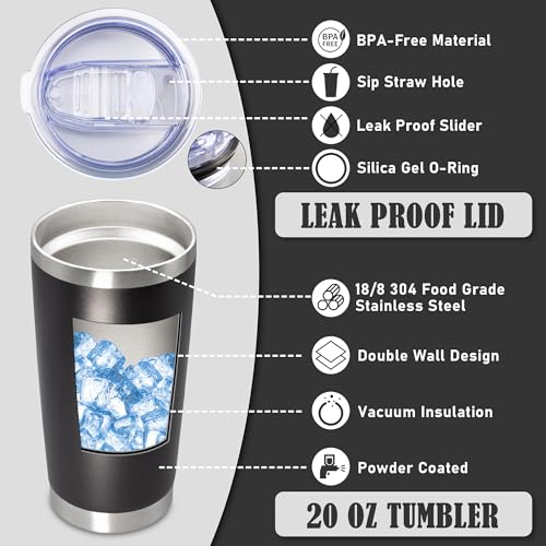 20oz Tumbler Insulated Coffee Tumblers with Lid Stainless Steel Black 8P (Black)
