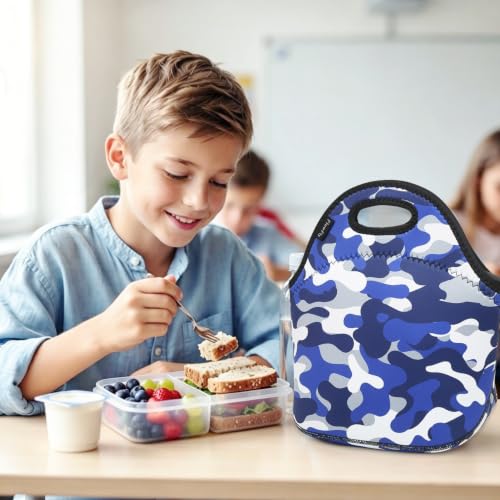 Neoprene kids Lunch box Insulated Soft Bag Mini Cooler Thermal Meal Tote Kit for Boys (Blue Camo)