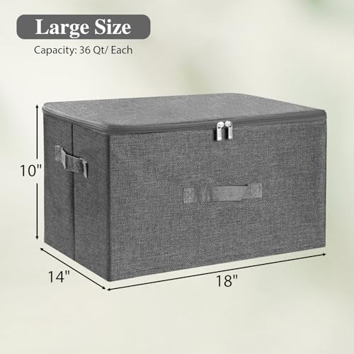 Fabric Storage Bins with Zipper Lids (Gray / Large (Pack of 3))