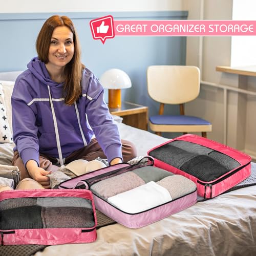 Packing Cubes for Suitcase Large Organizer Bags (Pink / Medium)