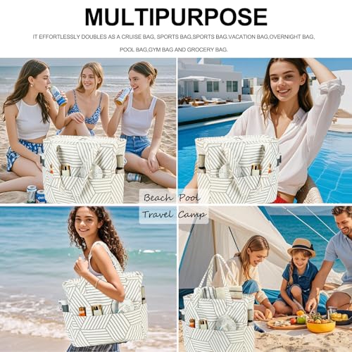 Waterproof Beach Tote Pool Bags for Women Ladies Extra Large Gym Tote Carry On Bag With Wet Compartment for Weekender Travel (Brown Diamond)