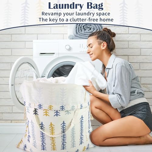 Thick Canvas Laundry Bag with Handles & Drawstring 30"Wx35"H (Fishbone L+ / L+ 30"Wx 35"H┃1 Pack)