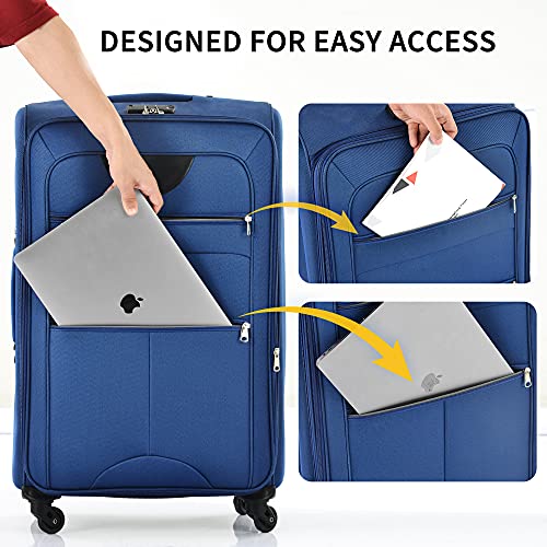 Softside Luggage Set Softshell Lightweight 3 Piece Spinner Suitcase (Softside Luggage(22/26/30) / Blue)