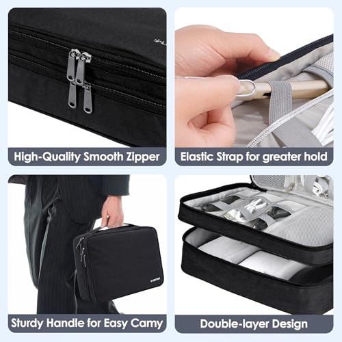 Double Layer Cable Organizer Bag Portable Travel Digital Storage (dark black)