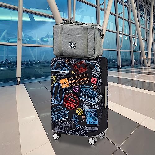 Travelkin Luggage Covers For Suitcase Tsa Approved Suitcase Cover Protector (World Marks-Colorful / XL)