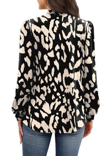 Womens Fall Fashion 2026 Long Sleeve Shirts Tops for Teachers School Outfits for Teachers Early Fall Clothes Fashion Winter Clothing for Women Trendy Ladies Blouses Black Beige Leopard S (03 - Black Beige Leopard / Small)