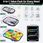 Clear Hard Shell Zipper Cases (Black / 6 Pack (2L+2M+2S))