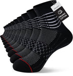 Ankle Compression Socks for Men Women Arch Support Athletic Cushioned Moisture Wicking Cotton Socks 5 Pairs (X-Large / Cotton -Black+red(5 Pairs))
