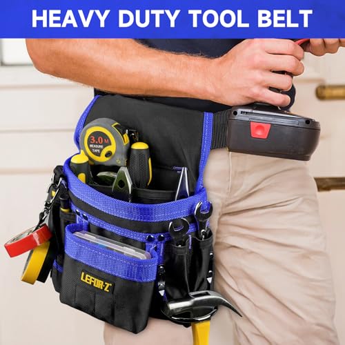 Tool Belt,14-Pockets Tool Belts for Men with Magnetic Tool Pouch (Black&blue)