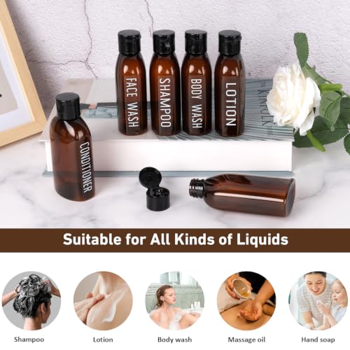 Travel Bottles for Toiletries 6 PCS 3.4oz Plastic Bottles Brown (Brown)