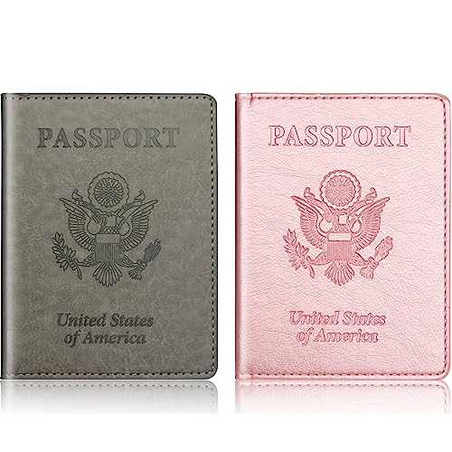 Rose Gold & Gray Passport Holder for Travel (A-rose gold & dark gray / Minimalist)