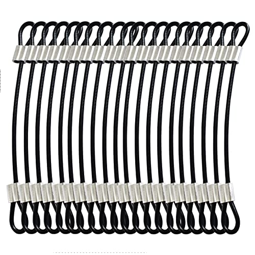 1/8"(3mm) Wire Diam Stainless Steel Cable Eyelets Loops Short Rope Lanyard Safety Tether Chain Lock with Vinyl Coated Cover, 20Pcs 6" Long Black (6 inches - 20 Pcs / Black-A)