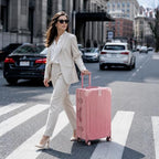 Zipperless Suitcase with Aluminum Frame (Pink / Checked in 22inch)