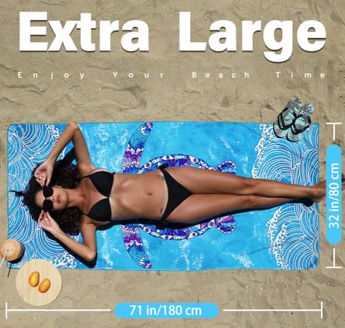 Microfiber Beach Towel (2 Pack Turtle Fly Fish / 32x71 inch)