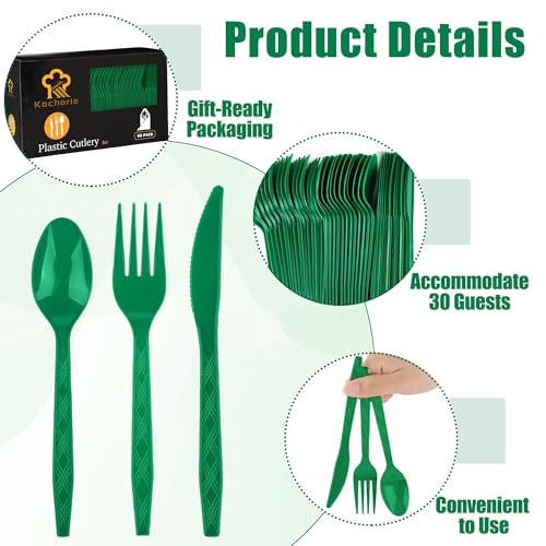 90 Pieces Dark Green Plastic Cutlery Set (Dark Green)