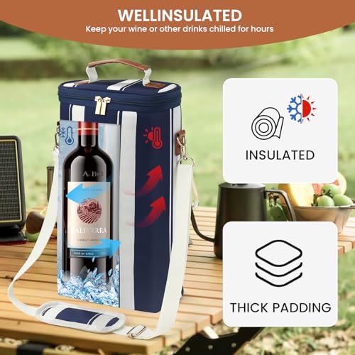 2 Bottle Insulated Wine Carrier Tote (Prussian Blue)