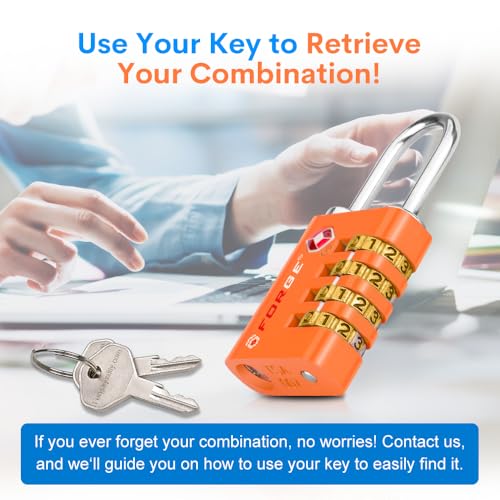Dual-Opening: Key or Combination Access Lock, TSA Approved Locks for Luggage, Pelican case, Travel, Gym, School, Stainless Steel Shackle.(Orange, 2 Pk) (2 Pk / Orange)