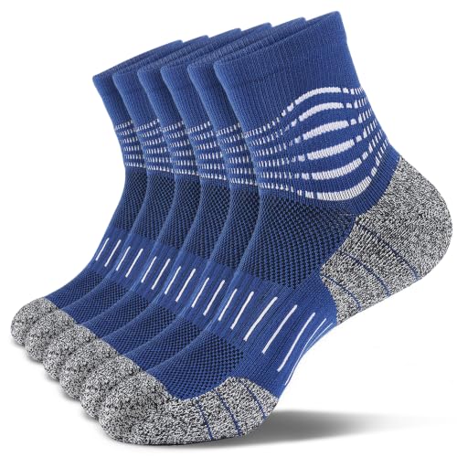 Ankle Compression Socks for Men Athletic Running Socks with Cushioned Support 3 Pairs (X-Large / Cushioned‑dark Blue(3 Pairs))
