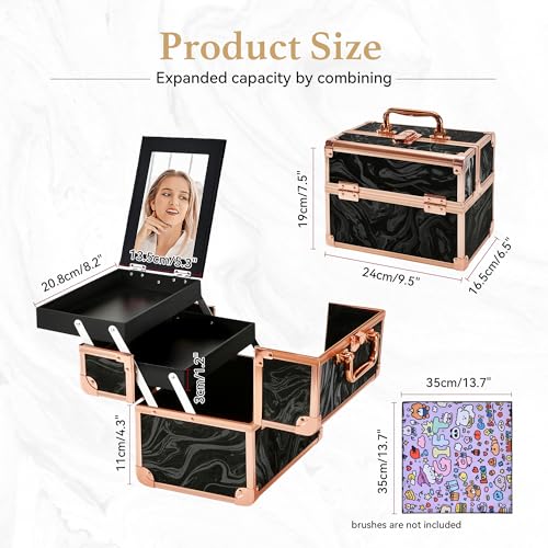 Makeup Train Case (Rose Gold Black)