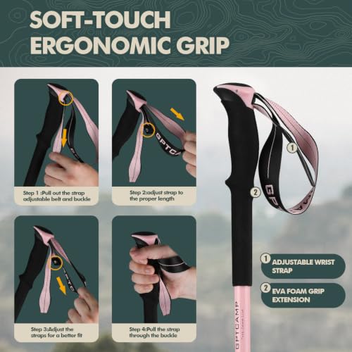 Aluminum Collapsible Trekking Poles with EVA Grips (Pink(2 Poles))