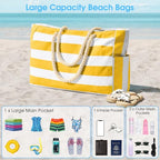 Beach Bags for Women Large Waterproof Beach Tote Bag Zipper Beach Bags Waterproof Sandproof Swim Pool Bag Large Tote (Yellow)