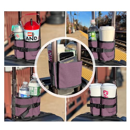 Luggage Travel Cup Holder Hands Free Drink Caddy for Suitcase Handle (Lavender)