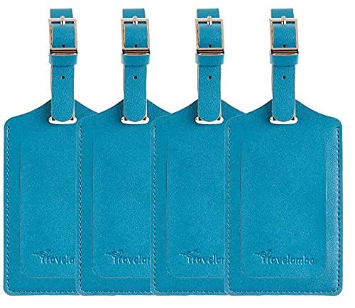 4 Pack Leather Luggage Tags for Suitcases Travel Labels (Energetic Blue)