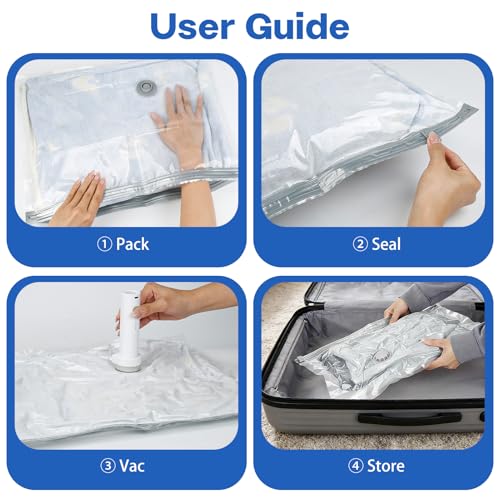 Vacuum Seal Bags For Clothing Travel With Rechargeable Cordless Electric Pump (9PCS)