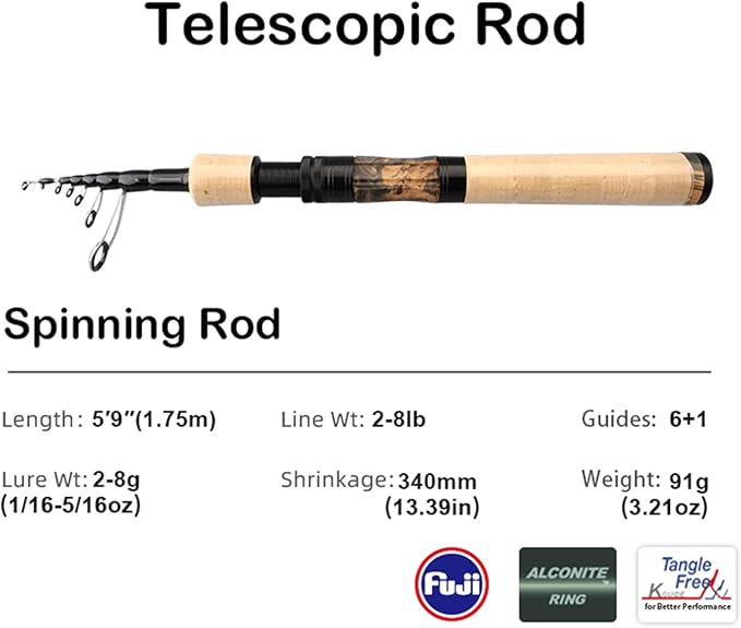 PURELURE Telescopic Fishing Rod Ultralight or Light, Carbon Fiber Rod Spinning - Image 2