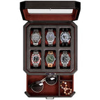 6 Slot Leather Watch Box with Valet Drawer (6 Slot - Black / Red)