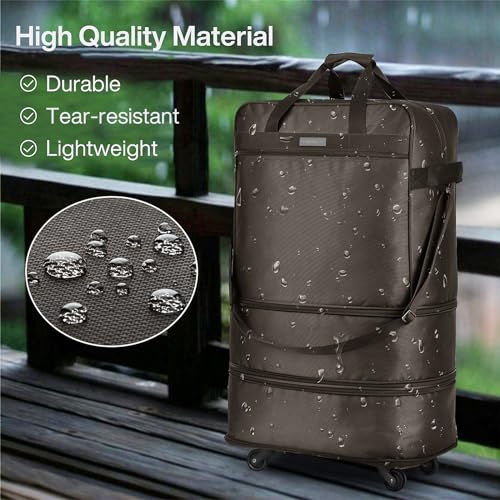 Suitcases with Wheels Expandable Foldable Luggage Bag Suitcase Collapsible Rolling Travel Bag Duffel Bag for Men Women Lightweight Suitcases without Telescoping Handle (Coffee)