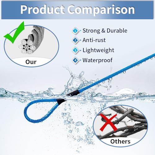 3.3mm (1/8 Inch) Outdoor Travel Security Cable-3/4/6/10/15/20/30ft Luggage Lock Safety Wire Flexible Steel Wire Rope with Double Loop Safety for Luggage, Bike, Lock (Balck+Blue, 6ft-(2Pack) (Balck+Blue / 6ft-(2Pack）)