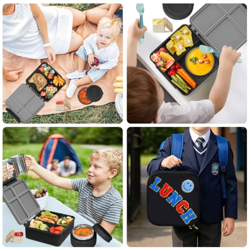 Kids Lunch Box with Thermo Insulated Lunch Bag for School (Black)