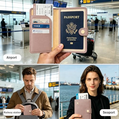 Passport Holder RFID Blocking Travel Wallet (Dusty Pink)