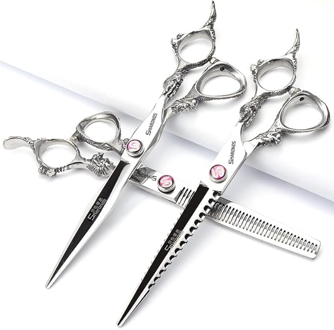 Sharonds 6/7 inch Professional Hair Cutting Scissors Set Hair Cutting Scissors Thinning Teeth Shears Set,Sliver Scissors,Barber,Salon,Hairdressing Scissors Kit,Japanese 440C Scissors (7-inch 4pc)