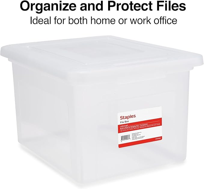 STAPLES Hanging File Folder Box, Storage Bin Organizer, Snap Lid, Letter & - Image 2