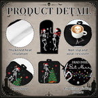 10 Pcs Christmas Skeleton Kitchen Decor and Accessories Set Kitchen Towels Pot Holders Oven Mitts Rugs and Tape for Baking Cooking BBQ Festive Housewarming Gifts (Black,white / Halloween Skeleton)
