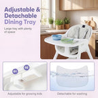 6-in-1 High Chair, Convertible Highchair for Babies and Toddlers/Kids Chair Table Set/Infant Feeding Chair w/Safety Harness, PU Leather Cushion & Removable Food Tray (White) (White)